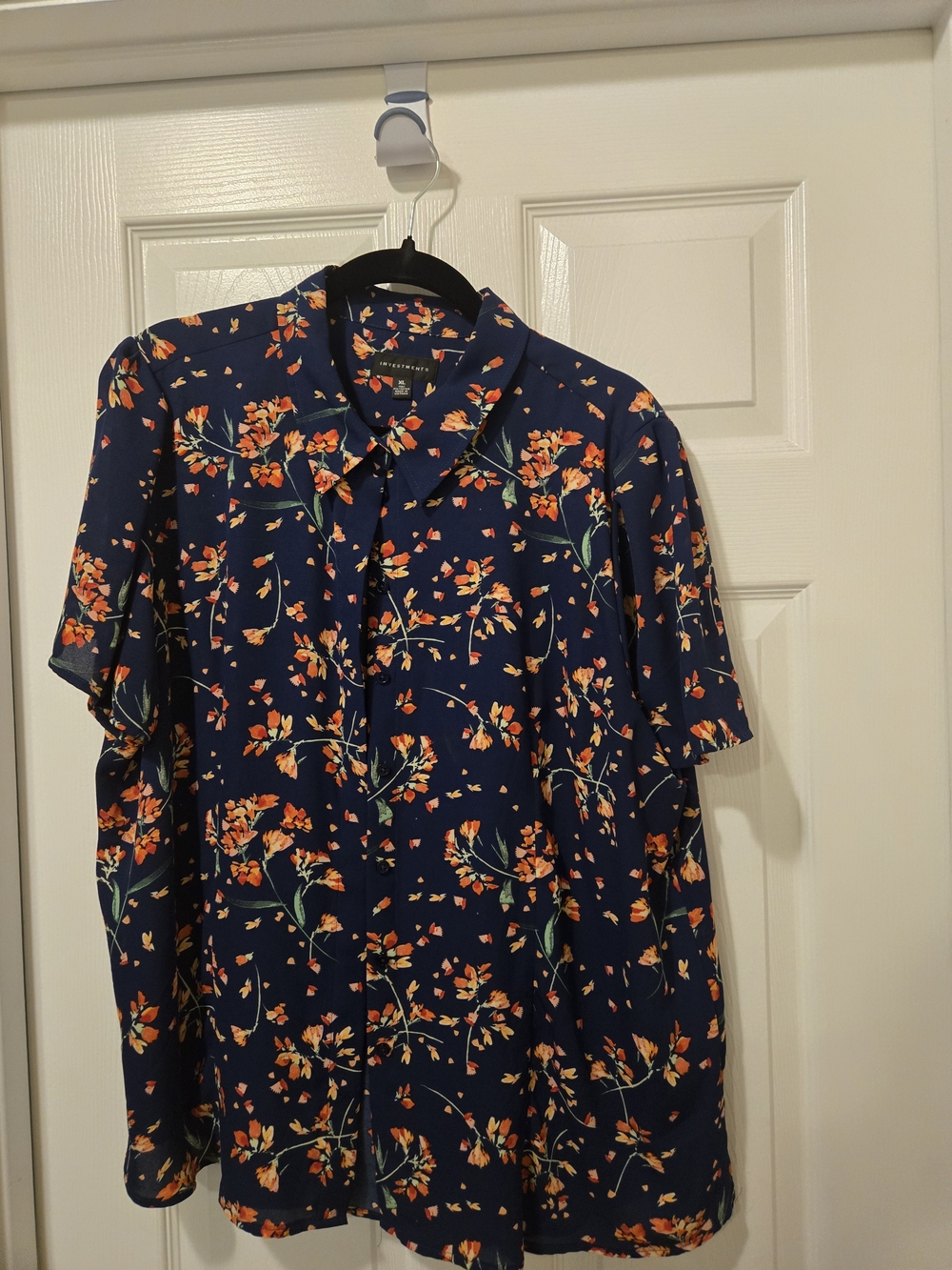 Investments Navy Floral Short-Sleeve Blouse